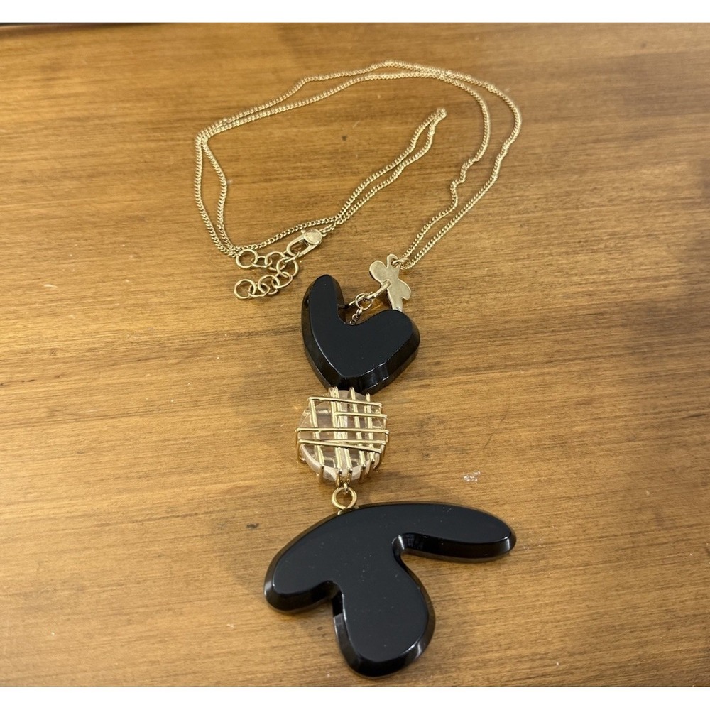 Marc Jacobs Black Gold Necklace Choker Chunky Collar Bib‎ Chain Enamel Pendant